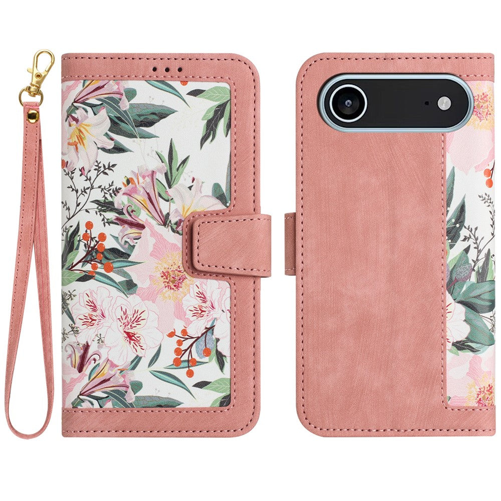 Til iPhone Air Cover i PU-læder med blomstermotiv og kortpladser/håndledsrem