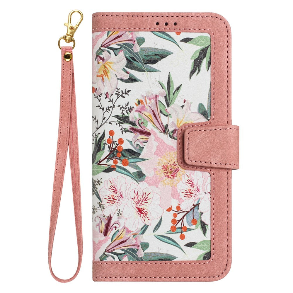 Til iPhone Air Cover i PU-læder med blomstermotiv og kortpladser/håndledsrem