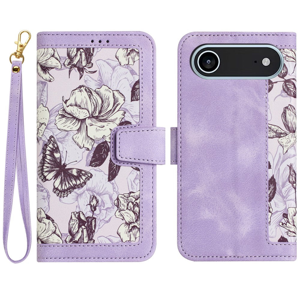 Til iPhone Air Cover i PU-læder med blomstermotiv og kortpladser/håndledsrem