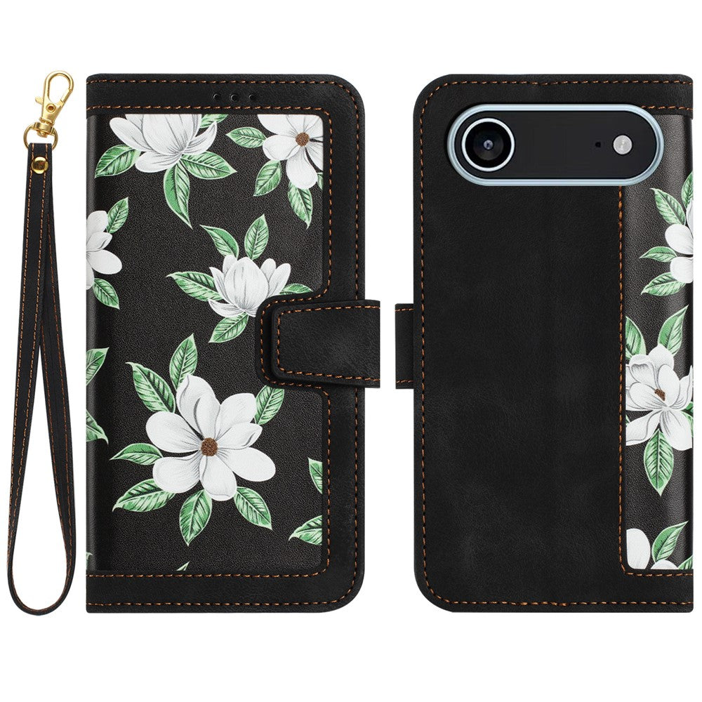Til iPhone Air Cover i PU-læder med blomstermotiv og kortpladser/håndledsrem