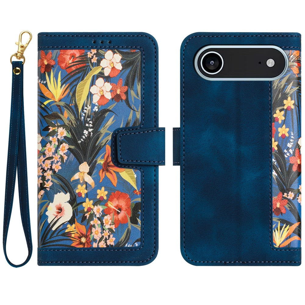 Til iPhone Air Cover i PU-læder med blomstermotiv og kortpladser/håndledsrem