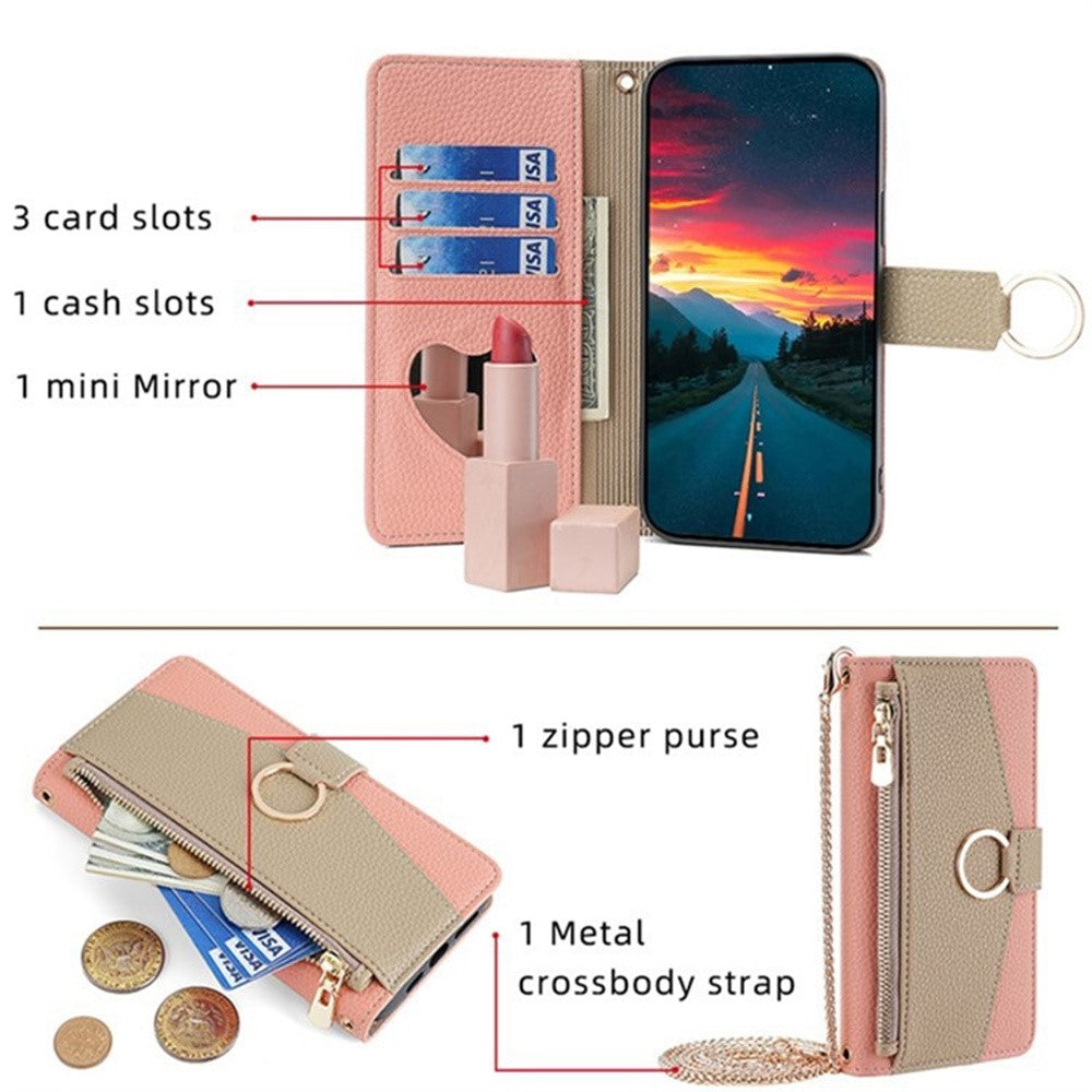 Til Samsung Galaxy S25+ Cover Spejlpung Læder Telefoncover med Kæde Skulderrem