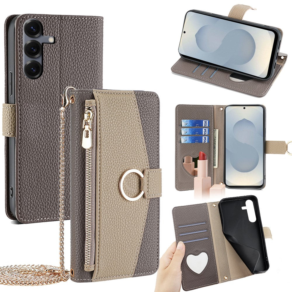 Til Samsung Galaxy S25+ Cover Spejlpung Læder Telefoncover med Kæde Skulderrem