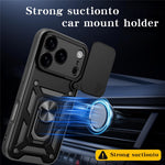 For iPhone 17 Pro Max Case with Slide Camera Lid PC + TPU Kickstand Phone Cover
