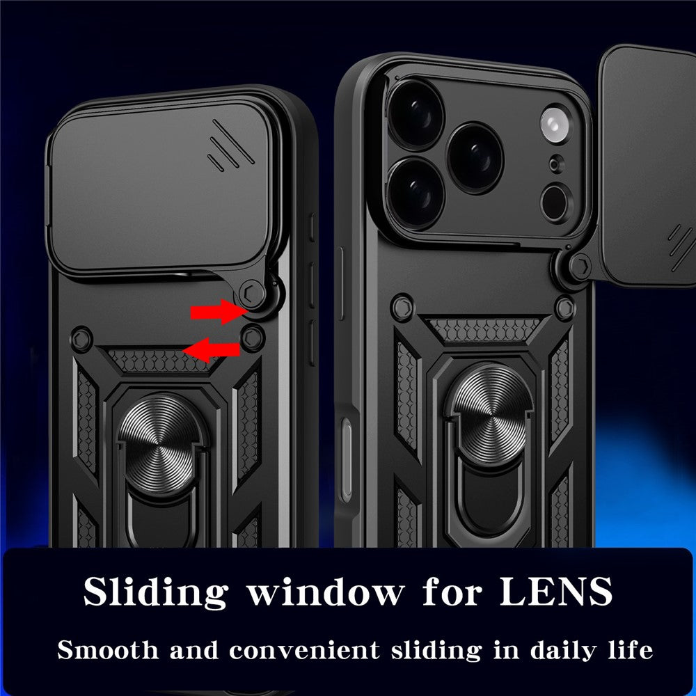 For iPhone 17 Pro Max Case with Slide Camera Lid PC + TPU Kickstand Phone Cover
