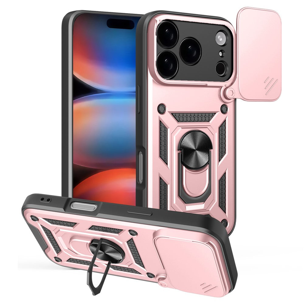 For iPhone 17 Pro Max Case with Slide Camera Lid PC + TPU Kickstand Phone Cover