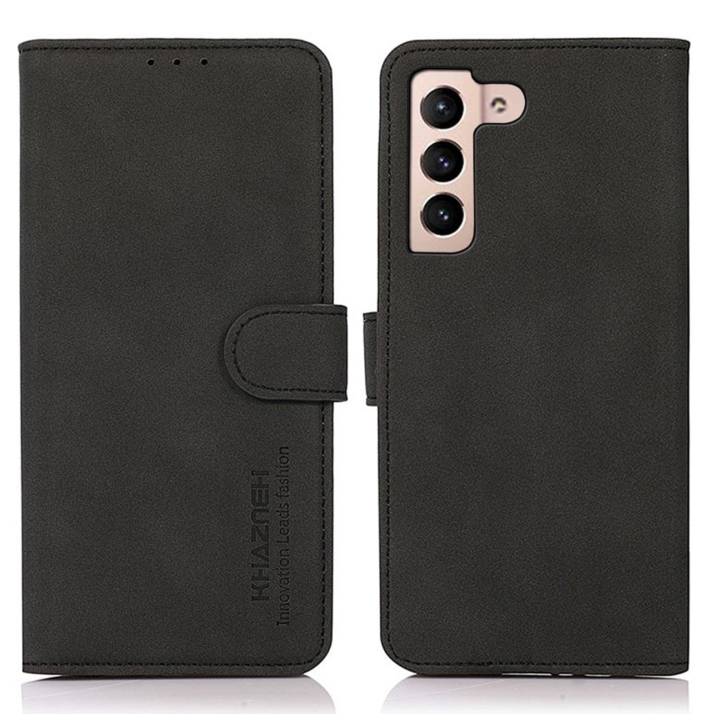 KHAZNEH For Samsung Galaxy S23 Drop-proof Textured PU Leather Phone Case Magnetic Clasp Foldable Stand Mobile Phone Wallet Cover