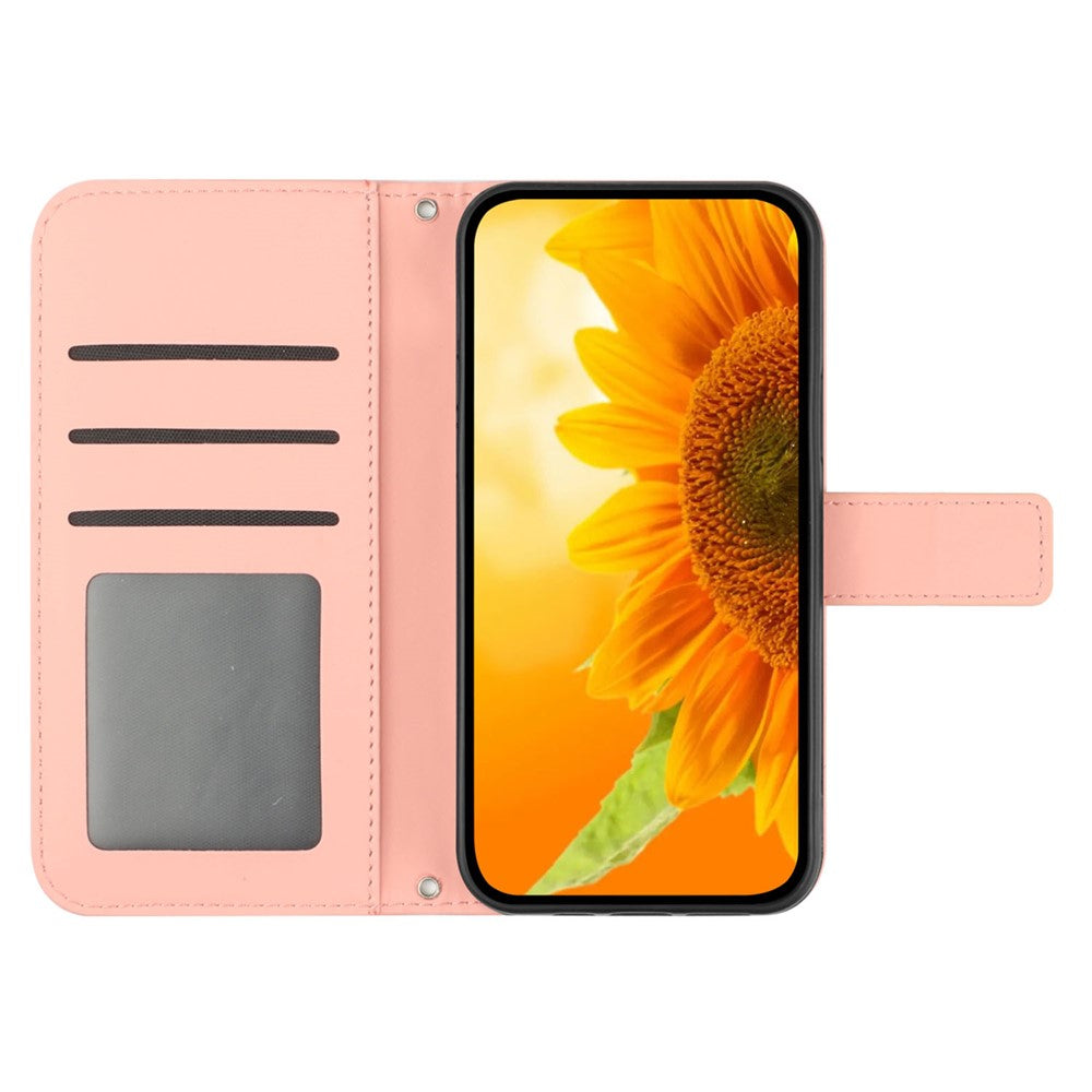 For Oppo A5x 5G  /  4G Case Sunflower Imprint Leather Wallet Phone Cover with Wrist Strap