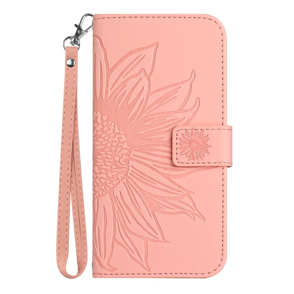 For Oppo A5x 5G  /  4G Case Sunflower Imprint Leather Wallet Phone Cover with Wrist Strap