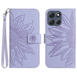 For Motorola Moto G56 5G Case Sunflower Imprint Leather Wallet Phone Cover with Wrist Strap