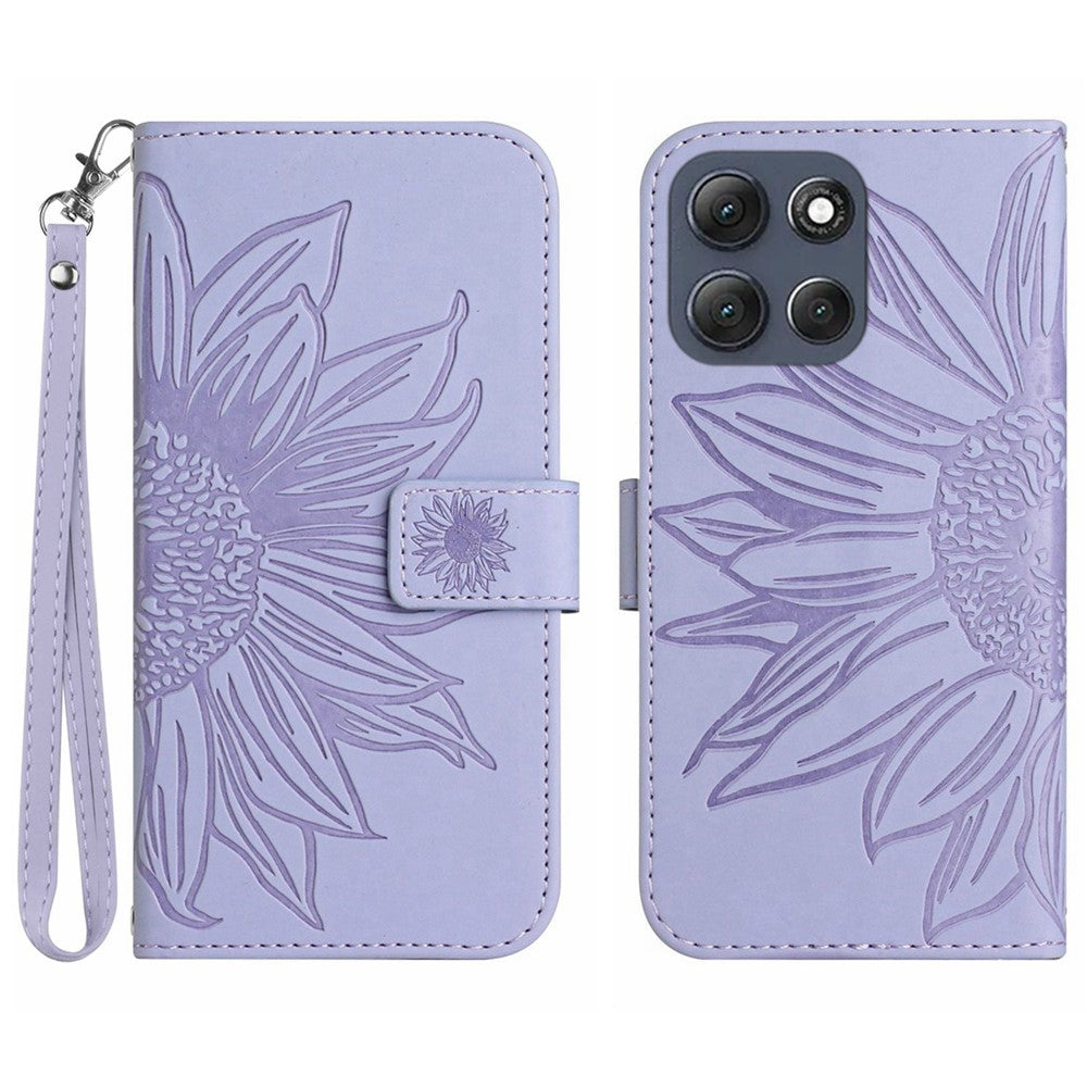 For Motorola Moto G56 5G Case Sunflower Imprint Leather Wallet Phone Cover with Wrist Strap