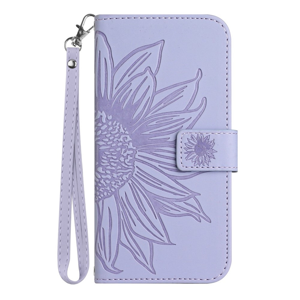 For Motorola Moto G56 5G Case Sunflower Imprint Leather Wallet Phone Cover with Wrist Strap