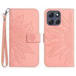 For Motorola Moto G56 5G Case Sunflower Imprint Leather Wallet Phone Cover with Wrist Strap