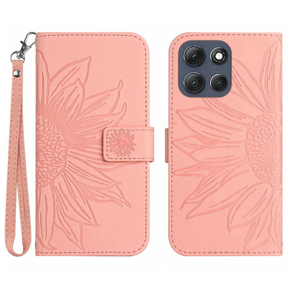 For Motorola Moto G56 5G Case Sunflower Imprint Leather Wallet Phone Cover with Wrist Strap