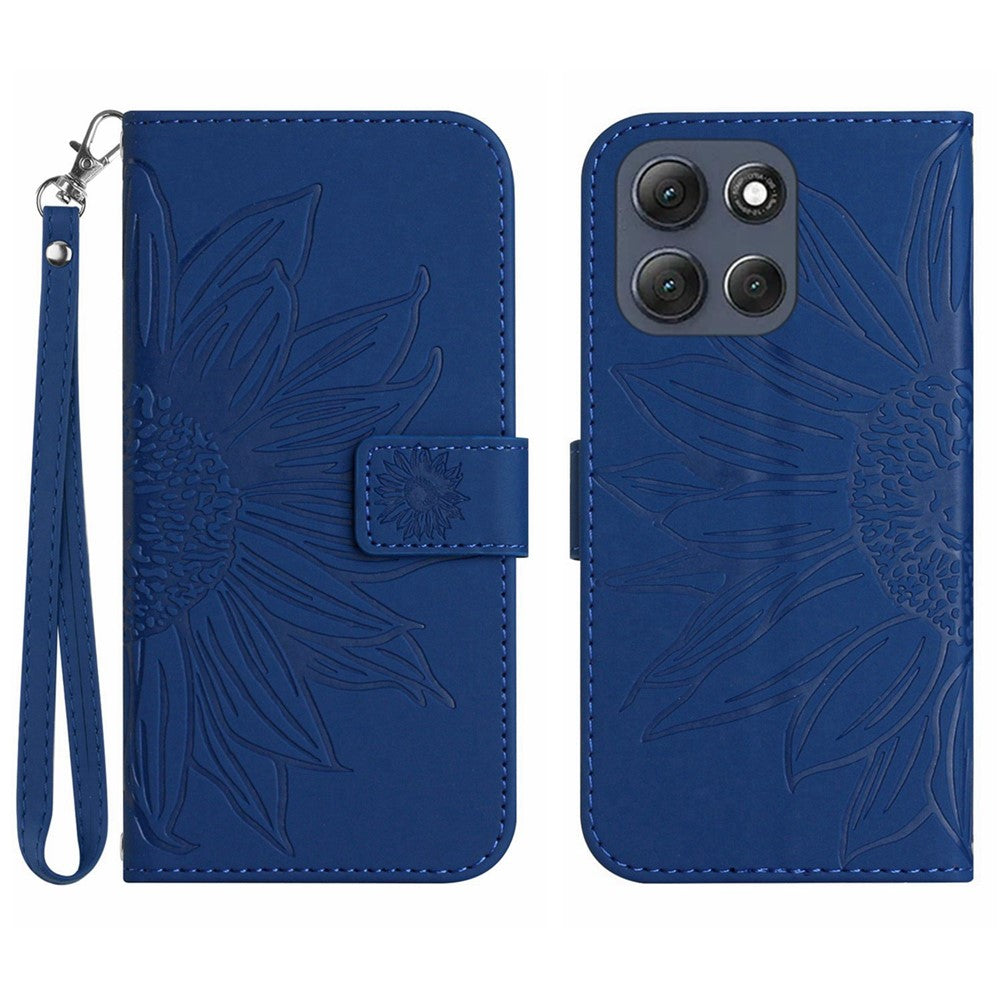 For Motorola Moto G56 5G Case Sunflower Imprint Leather Wallet Phone Cover with Wrist Strap