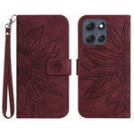 For Motorola Moto G56 5G Case Sunflower Imprint Leather Wallet Phone Cover with Wrist Strap