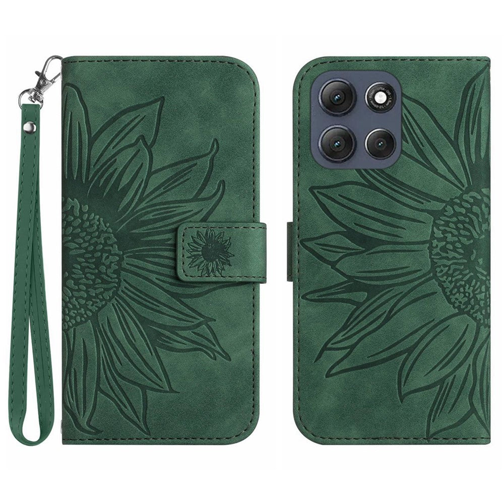 For Motorola Moto G56 5G Case Sunflower Imprint Leather Wallet Phone Cover with Wrist Strap