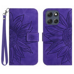 For Motorola Moto G56 5G Case Sunflower Imprint Leather Wallet Phone Cover with Wrist Strap