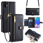 Til Samsung Galaxy F06 5G læderetui lynlåslomme pung telefoncover med 2 stropper