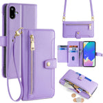 Til Samsung Galaxy F06 5G læderetui lynlåslomme pung telefoncover med 2 stropper