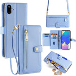 Til Samsung Galaxy F06 5G læderetui lynlåslomme pung telefoncover med 2 stropper