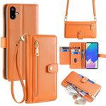 Til Samsung Galaxy F06 5G læderetui lynlåslomme pung telefoncover med 2 stropper