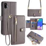 Til Samsung Galaxy F06 5G læderetui lynlåslomme pung telefoncover med 2 stropper