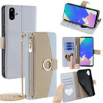 For Samsung Galaxy F06 5G Case Mirror Wallet Leather Phone Cover with Chain Shoulder Strap