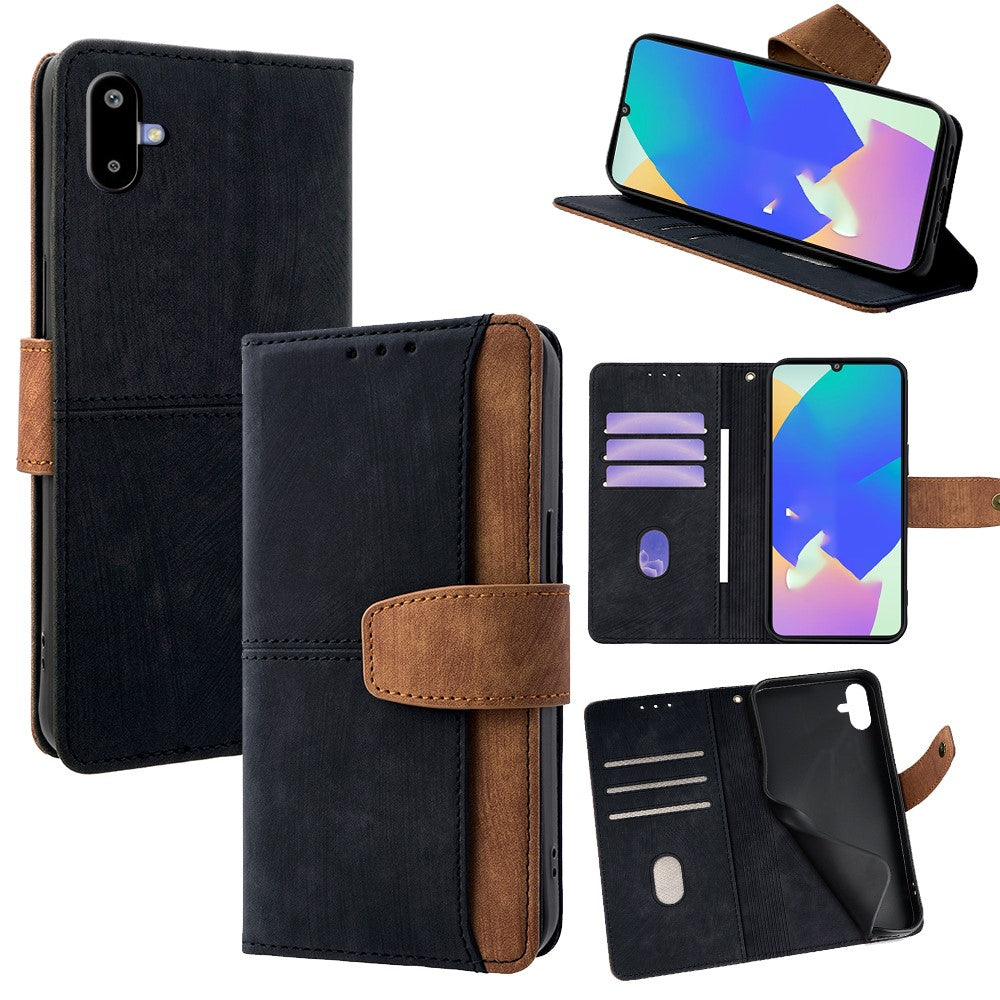 For Samsung Galaxy F06 5G Case RFID Blocking Color Splicing PU Leather Wallet Phone Cover