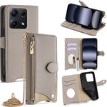 For Xiaomi Redmi Note 14S 4G Leather Case Wallet Stand Cover Irregular Tail Style with Chain Strap