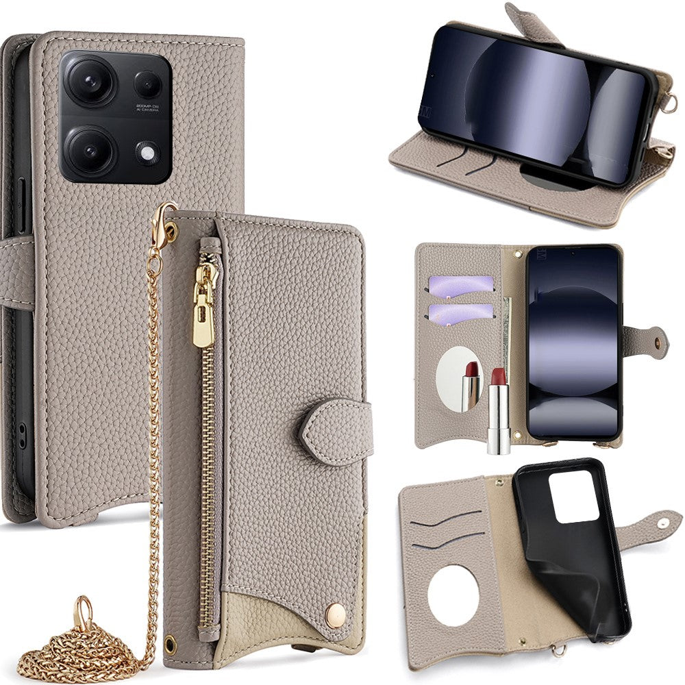 For Xiaomi Redmi Note 14S 4G Leather Case Wallet Stand Cover Irregular Tail Style with Chain Strap