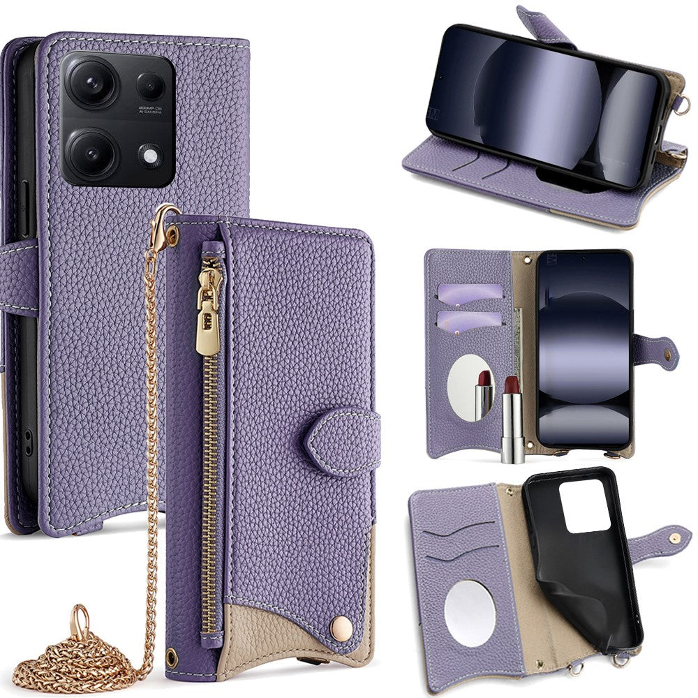 For Xiaomi Redmi Note 14S 4G Leather Case Wallet Stand Cover Irregular Tail Style with Chain Strap