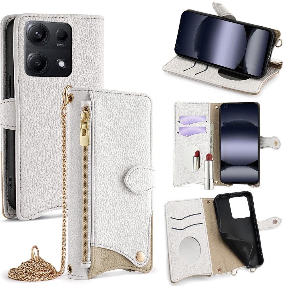 For Xiaomi Redmi Note 14S 4G Leather Case Wallet Stand Cover Irregular Tail Style with Chain Strap