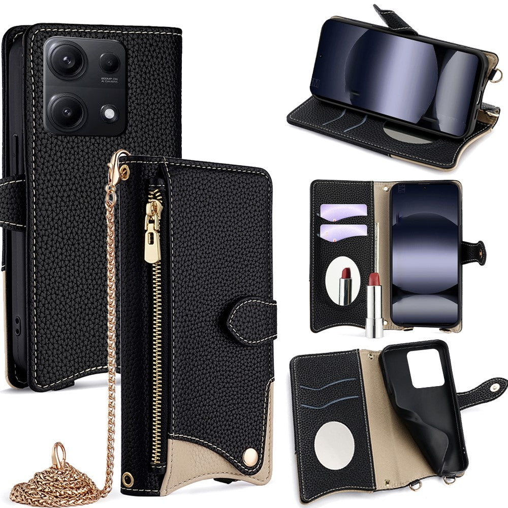 For Xiaomi Redmi Note 14S 4G Leather Case Wallet Stand Cover Irregular Tail Style with Chain Strap