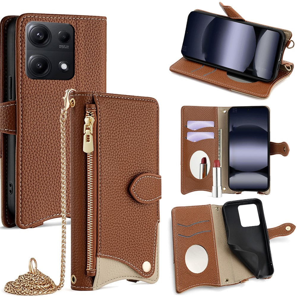 For Xiaomi Redmi Note 14S 4G Leather Case Wallet Stand Cover Irregular Tail Style with Chain Strap