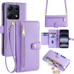 For Xiaomi Redmi Note 14S 4G Leather Case Zipper Pocket Wallet Phone Cover with 2 Straps