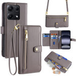 For Xiaomi Redmi Note 14S 4G Leather Case Zipper Pocket Wallet Phone Cover with 2 Straps