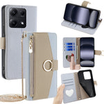 For Xiaomi Redmi Note 14S 4G Case Mirror Wallet Leather Phone Cover with Chain Shoulder Strap