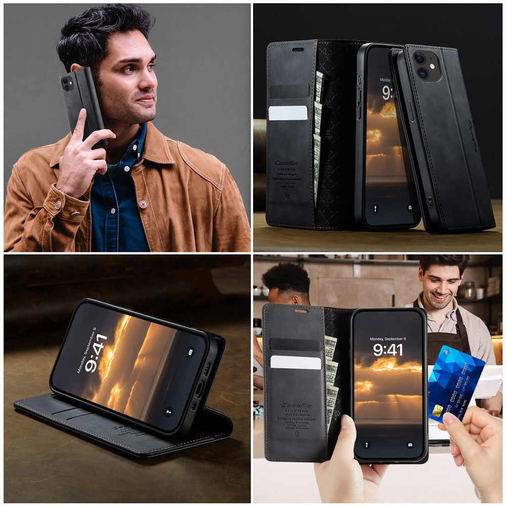 CASEME For iPhone 12 mini 5.4 inch Case  033 Series RFID Blocking Wallet Stand Calf Texture Leather Phone Cover