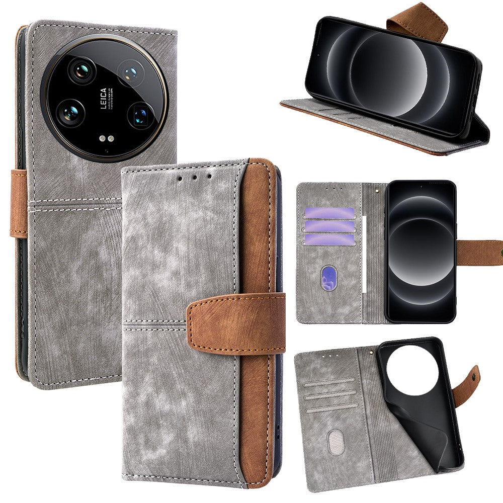 For Xiaomi 14 Ultra Case RFID Blocking Color Splicing PU Leather Wallet Phone Cover