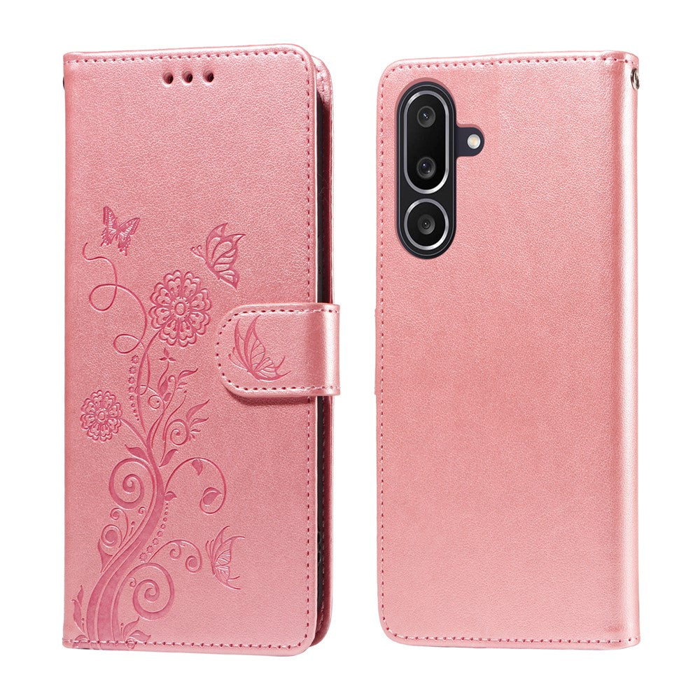 Til Samsung Galaxy M56 5G Lædercover Sommerfugl Blomsterpræg Tegnebogsstander Cover