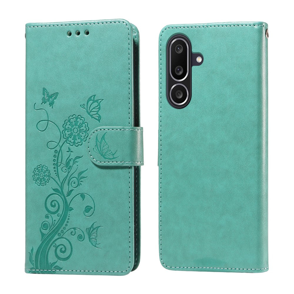 Til Samsung Galaxy M56 5G Lædercover Sommerfugl Blomsterpræg Tegnebogsstander Cover