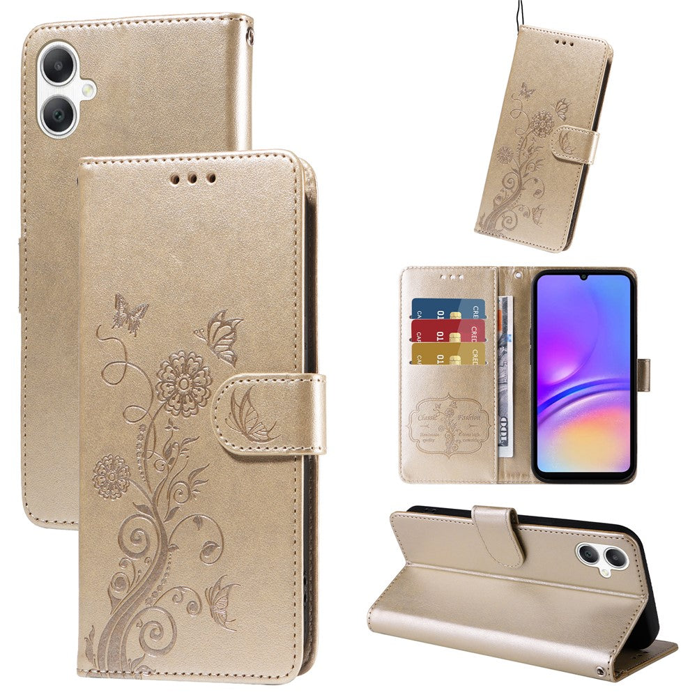 Samsung Galaxy A08 5G / A08 4G / A07 4G / A07s 4G / A06 4G / A06 5G Läderfodral Fjärilsblommigt Tryck Plånboksfodral