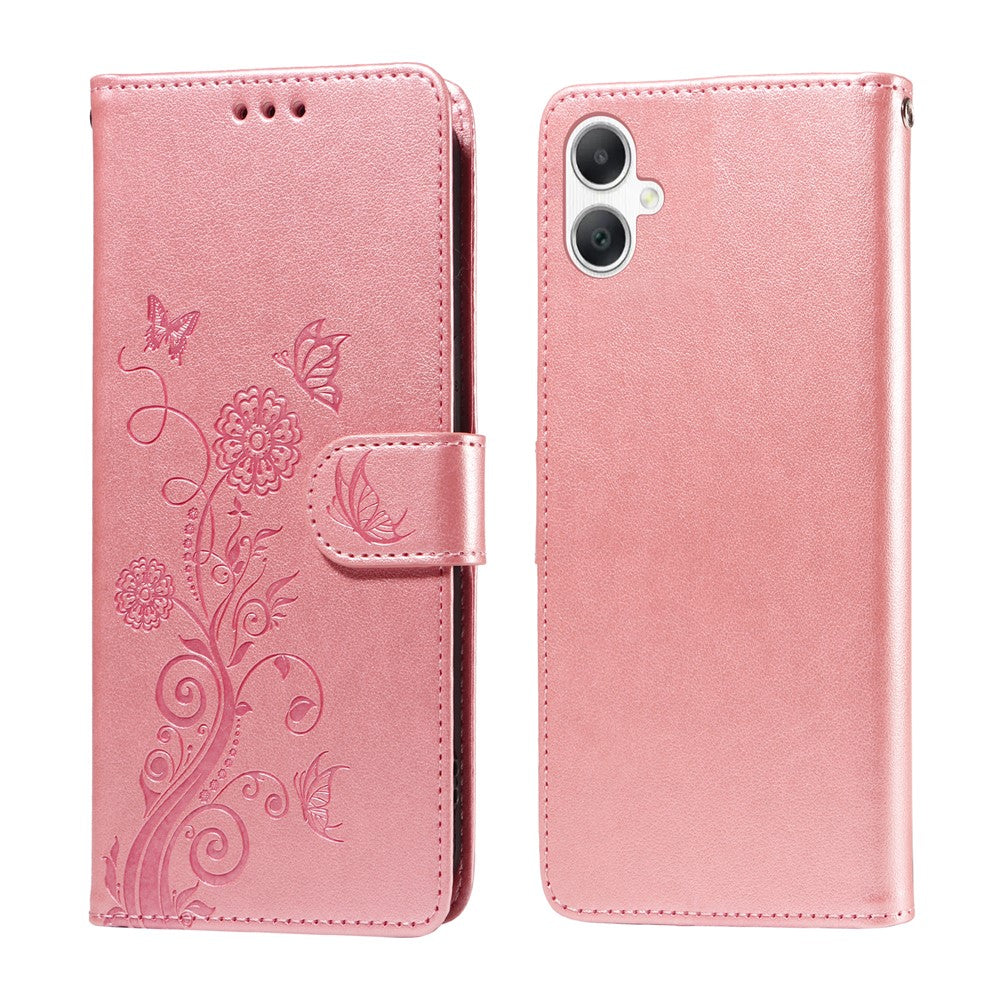 Samsung Galaxy A08 5G / A08 4G / A07 4G / A07s 4G / A06 4G / A06 5G Läderfodral Fjärilsblommigt Tryck Plånboksfodral