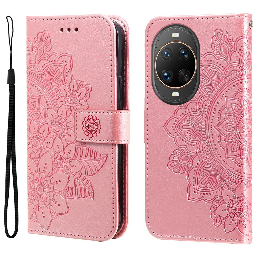 Huawei Nova 14 Ultra 5G-skal med blommönster, PU-läder, plånboksfodral, stativ