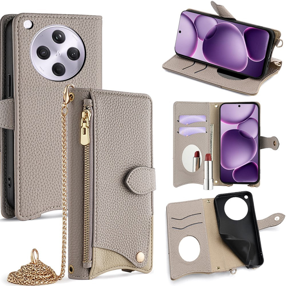 For Oppo Find X8s+ 5G Leather Case Wallet Stand Cover Irregular Tail Style with Chain Strap