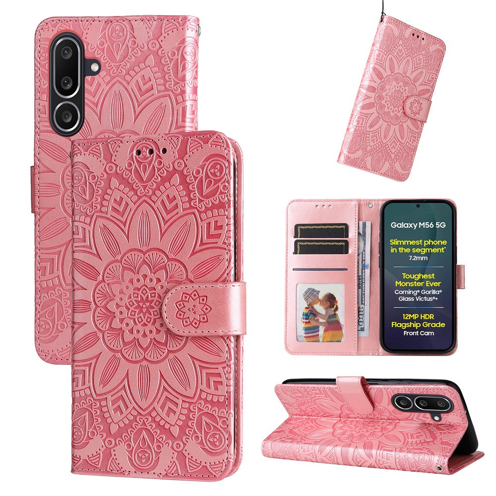 For Samsung Galaxy M56 5G Case Sunflower Imprint Leather Wallet Phone Cover