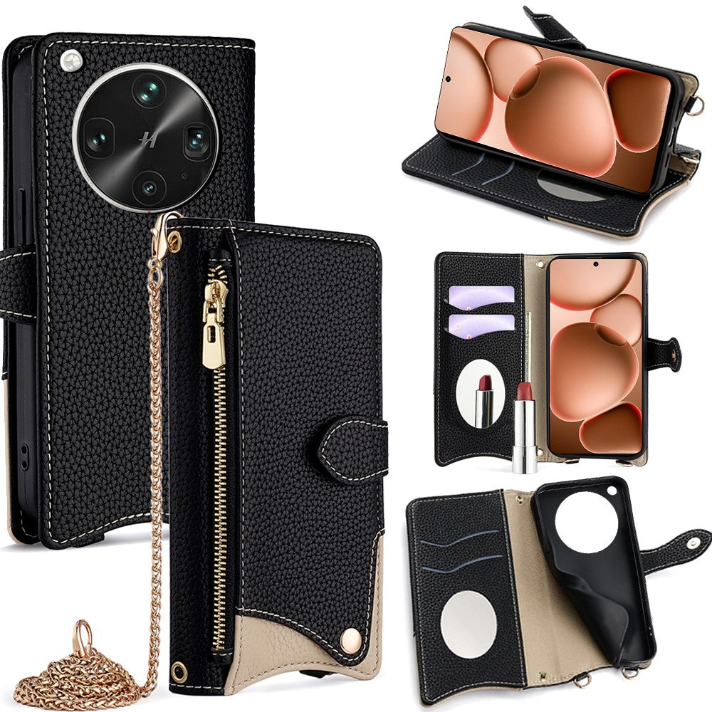 For Oppo Find X8 Ultra 5G Leather Case Wallet Stand Cover Irregular Tail Style with Chain Strap