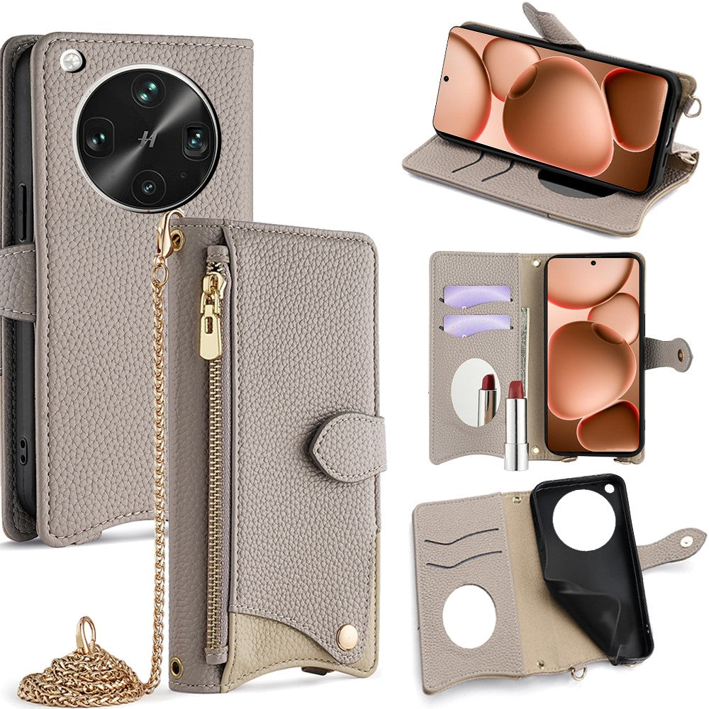 For Oppo Find X8 Ultra 5G Leather Case Wallet Stand Cover Irregular Tail Style with Chain Strap