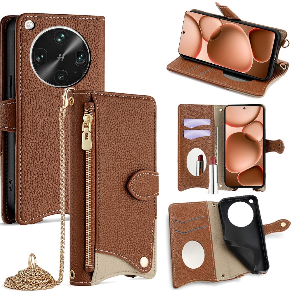 For Oppo Find X8 Ultra 5G Leather Case Wallet Stand Cover Irregular Tail Style with Chain Strap